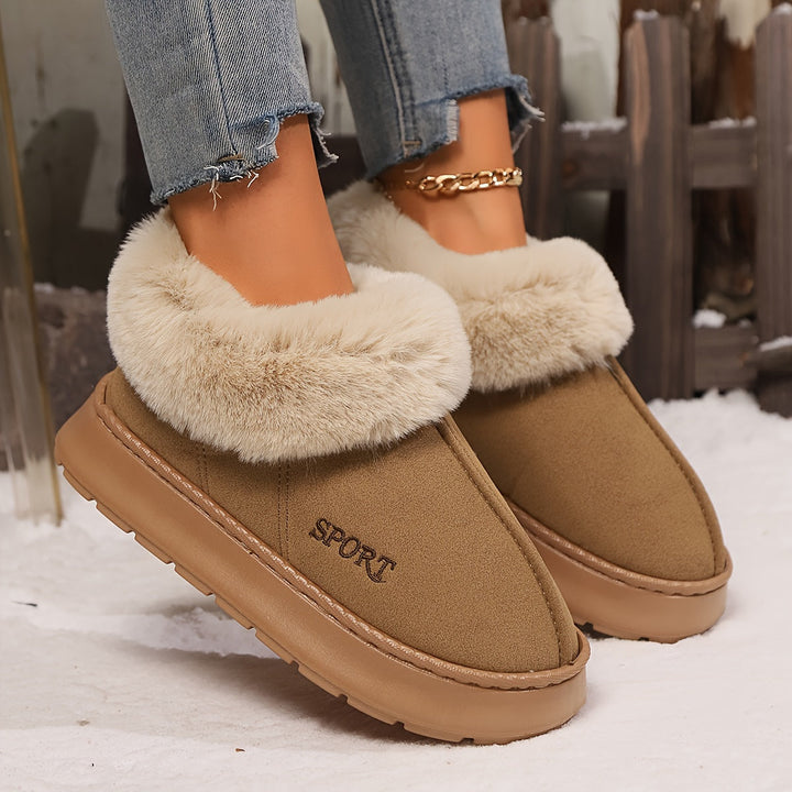 Warm Plush Ladies Slippers with Non-slip Sole - Sienna-Khaki-2.5-Nora Luxe