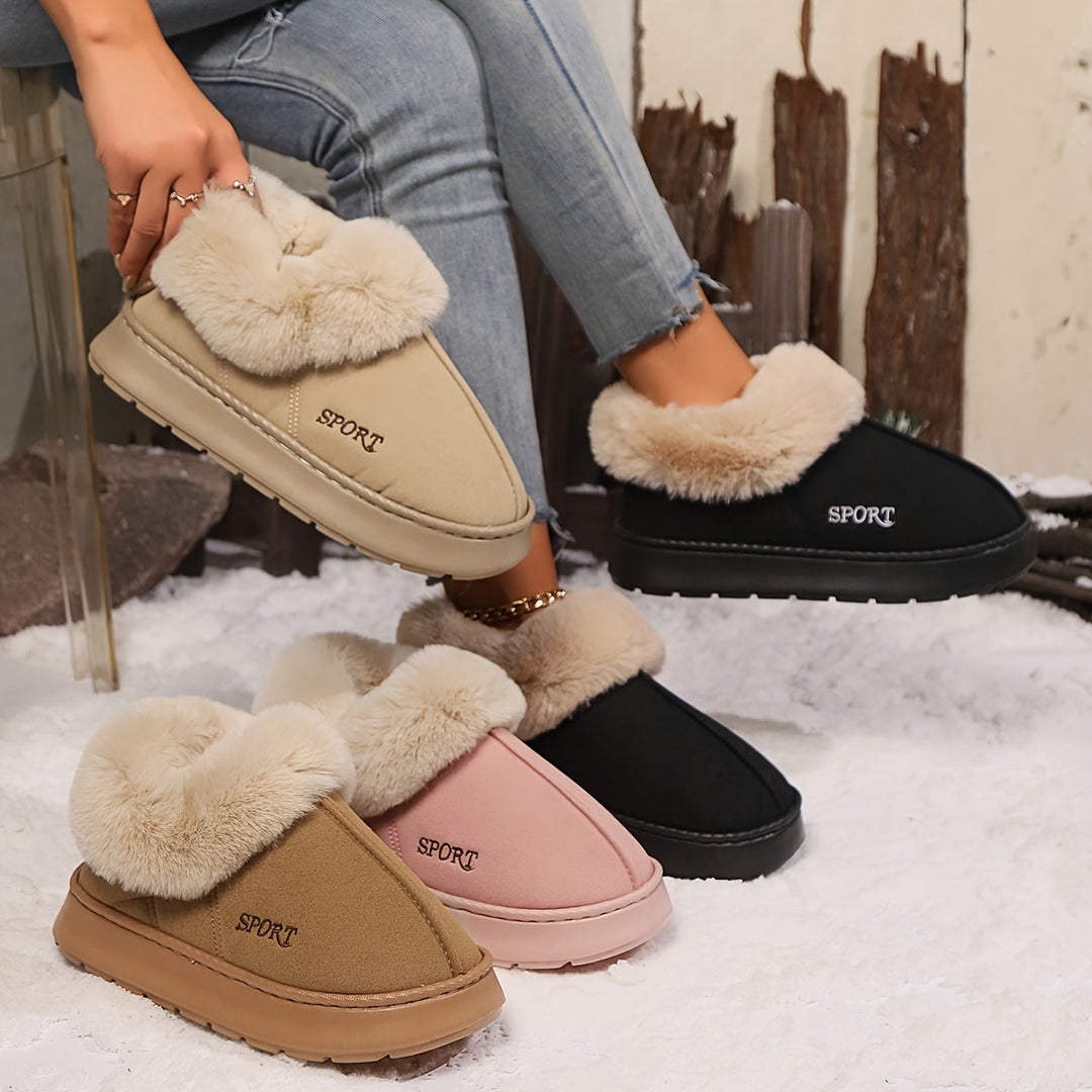 Warm Plush Ladies Slippers with Non-slip Sole - Sienna-Khaki-2.5-Nora Luxe