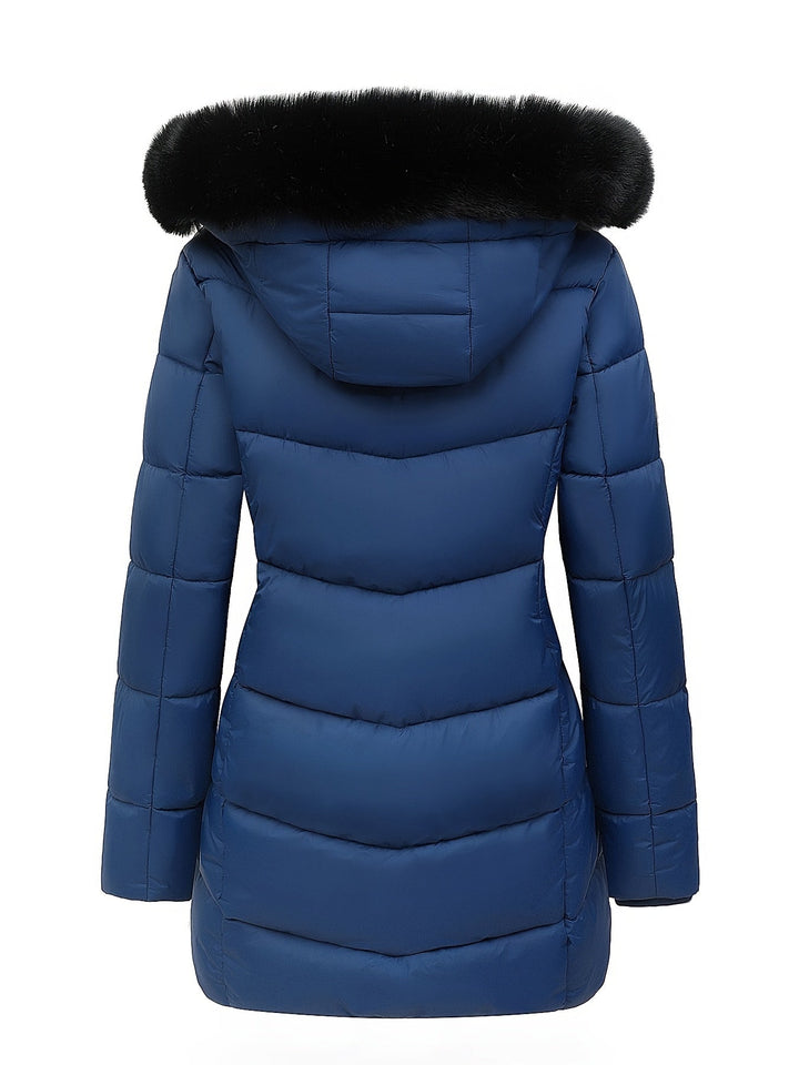 Warm Puffy Jacket with Stylish Details - Evelyne-Dark blue-S-Nora Luxe