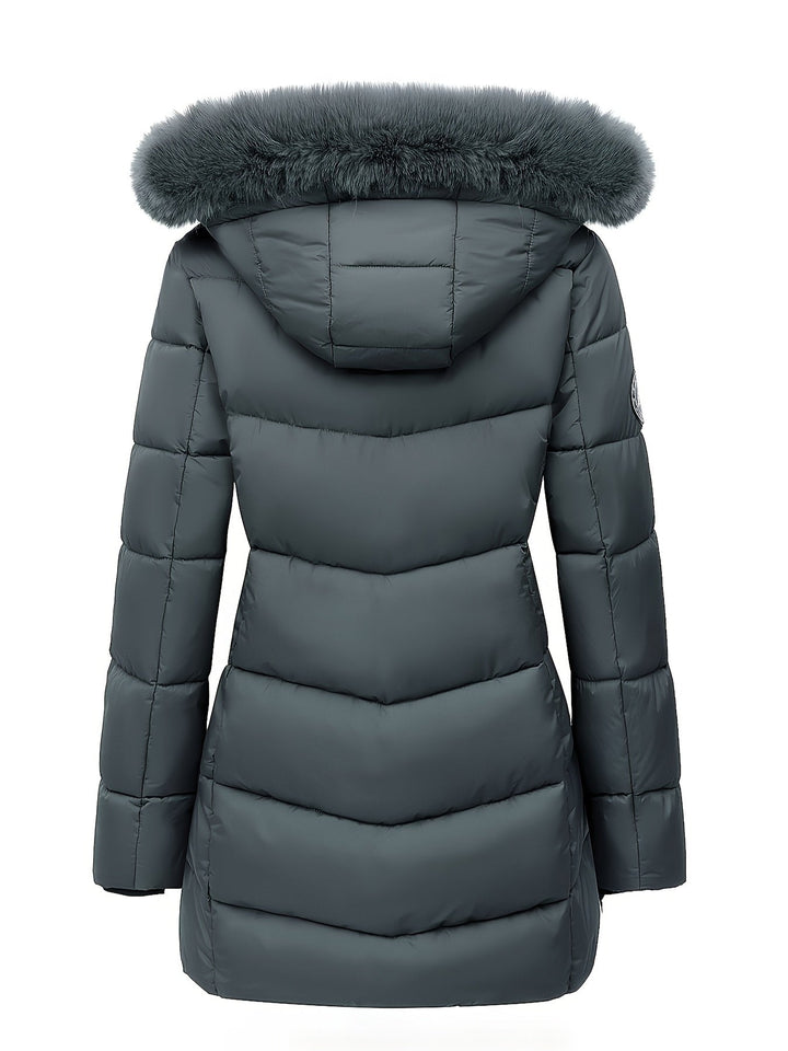Warm Puffy Jacket with Stylish Details - Evelyne-Dark blue-S-Nora Luxe