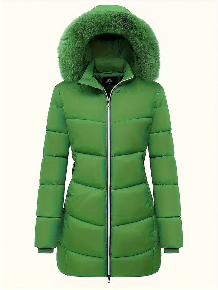 Warm Puffy Jacket with Stylish Details - Evelyne-Green-S-Nora Luxe