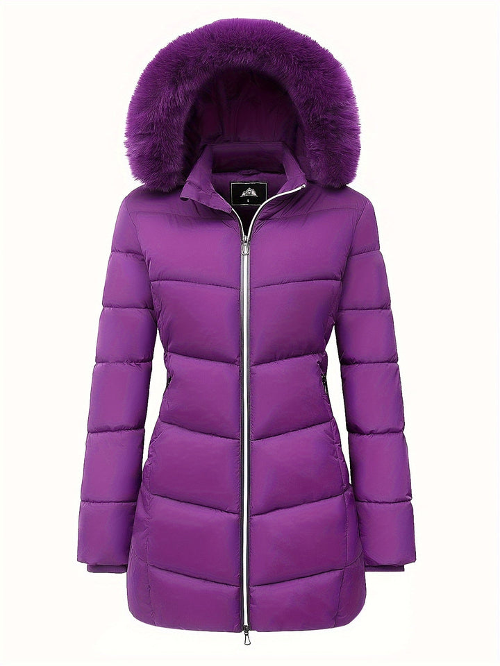 Warm Puffy Jacket with Stylish Details - Evelyne-Purple-S-Nora Luxe