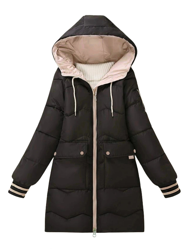 Warm Quilted Hoodie Jacket with Zip - Valencia-Black-S-Nora Luxe