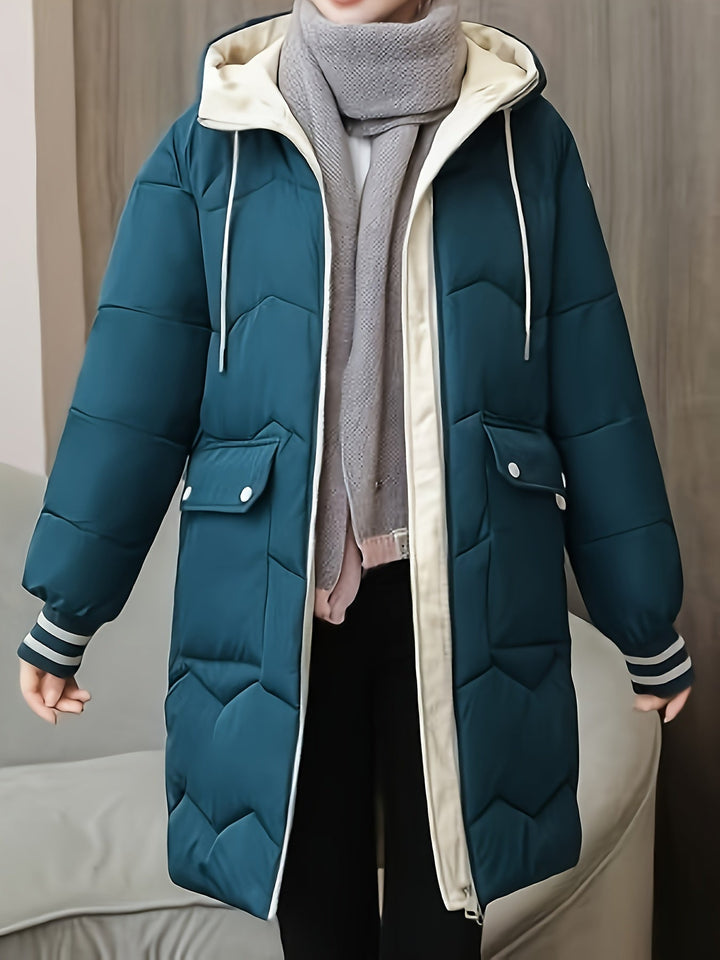 Warm Quilted Hoodie Jacket with Zip - Valencia-Blue-S-Nora Luxe