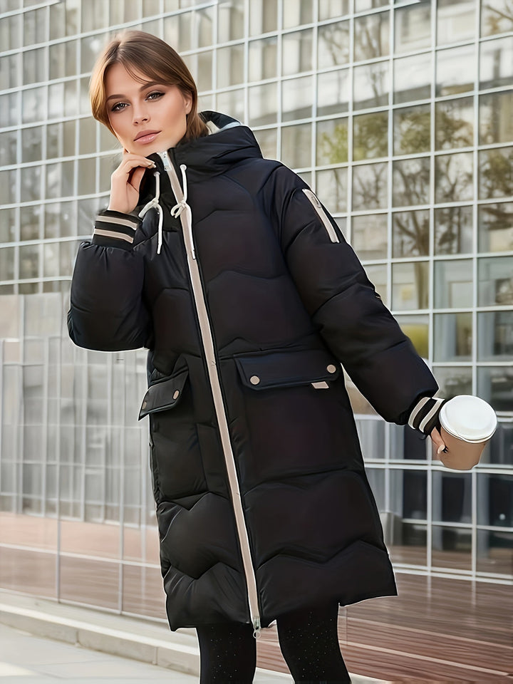 Warm Quilted Hoodie Jacket with Zip - Valencia-Red-S-Nora Luxe