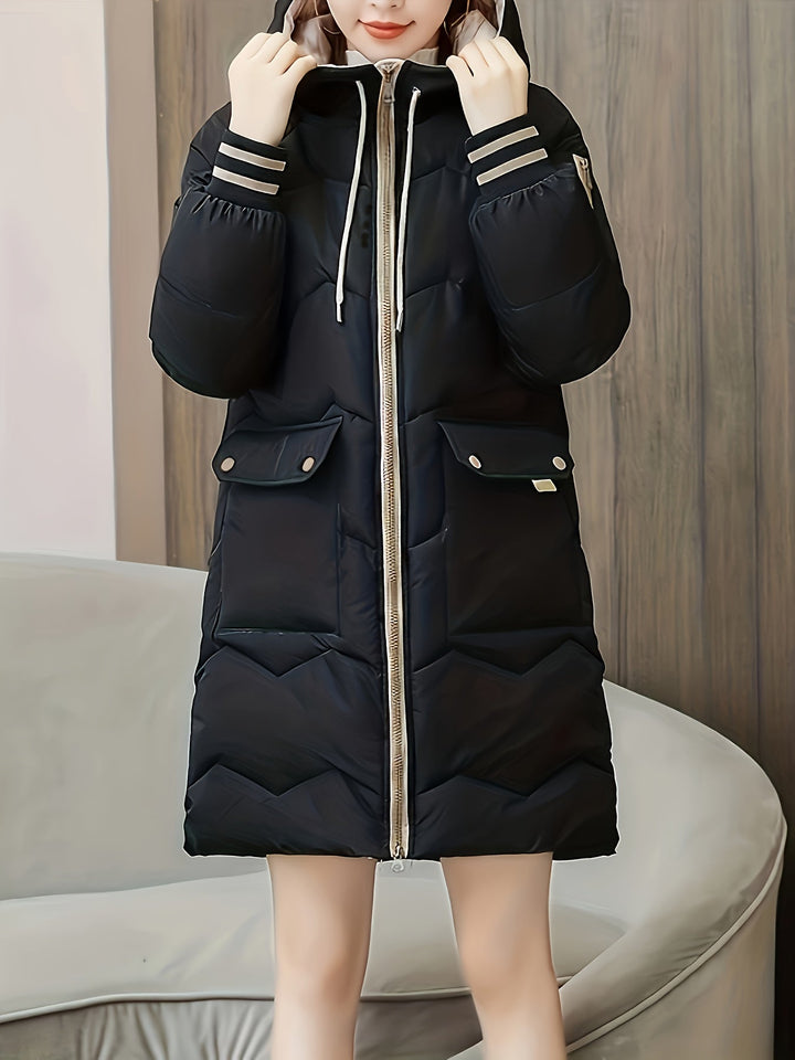 Warm Quilted Hoodie Jacket with Zip - Valencia-Red-S-Nora Luxe