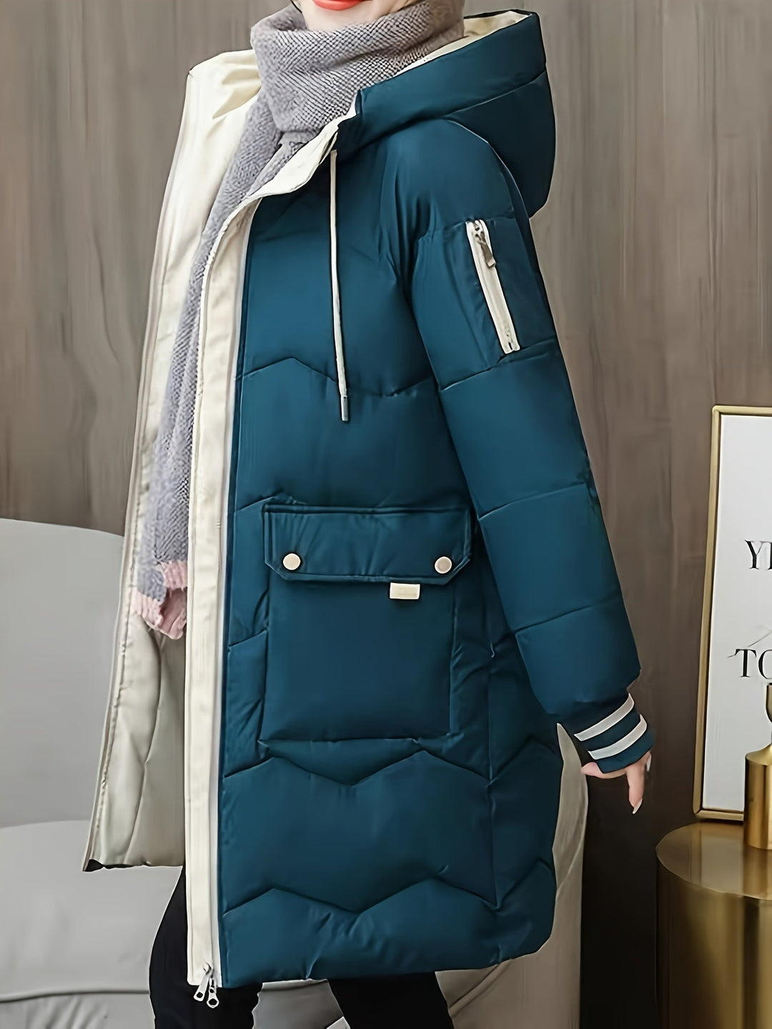 Warm Quilted Hoodie Jacket with Zip - Valencia-Red-S-Nora Luxe