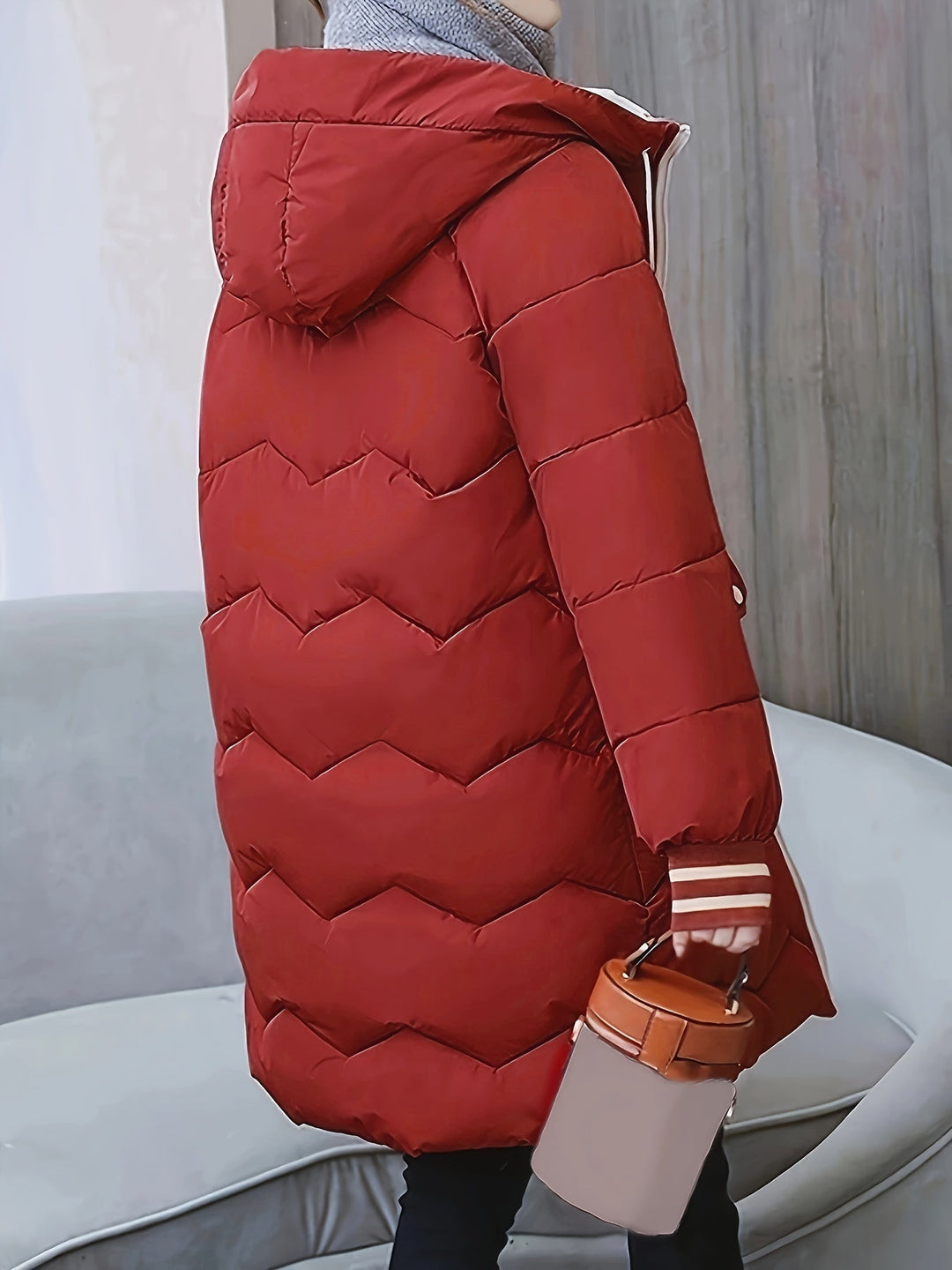 Warm Quilted Hoodie Jacket with Zip - Valencia-Red-S-Nora Luxe