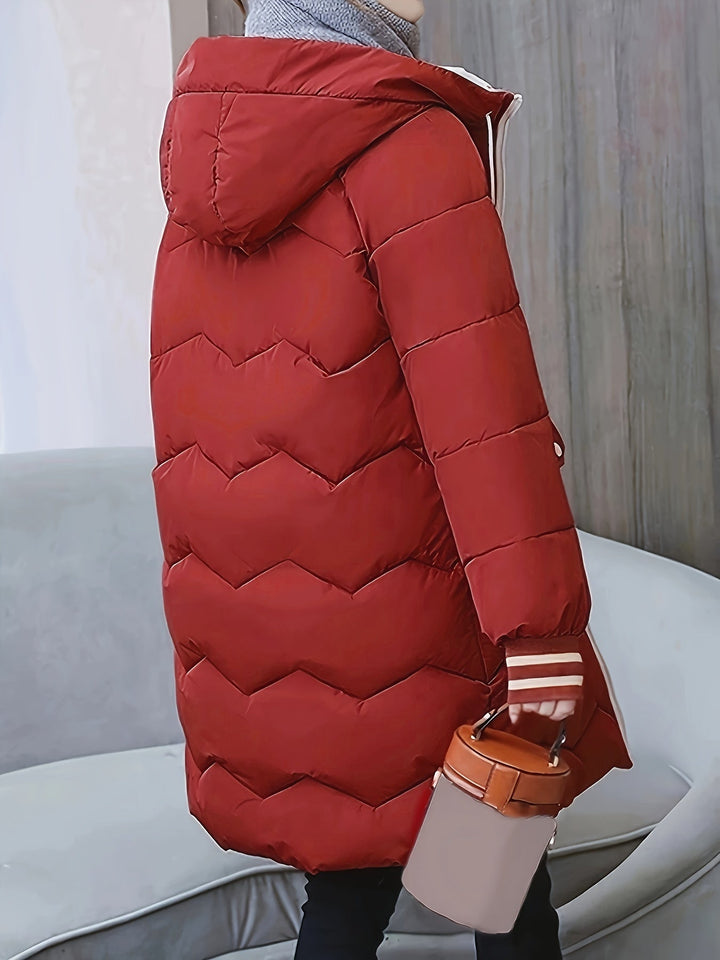 Warm Quilted Hoodie Jacket with Zip - Valencia-Red-S-Nora Luxe