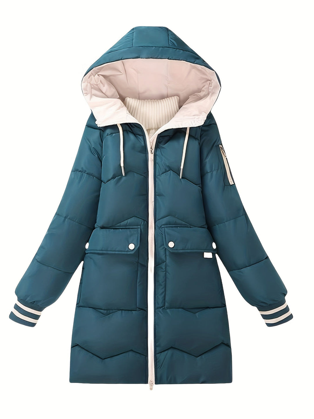 Warm Quilted Hoodie Jacket with Zip - Valencia-Red-S-Nora Luxe