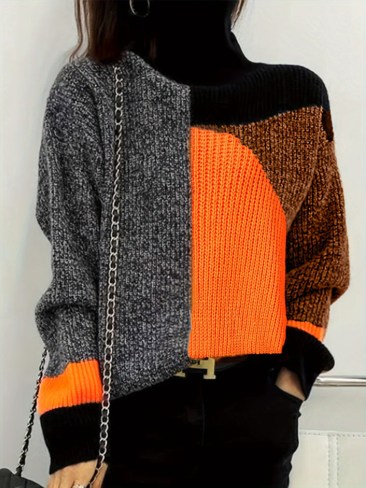 Warm Sweater with Collar - Lorena-Orange-S-Nora Luxe