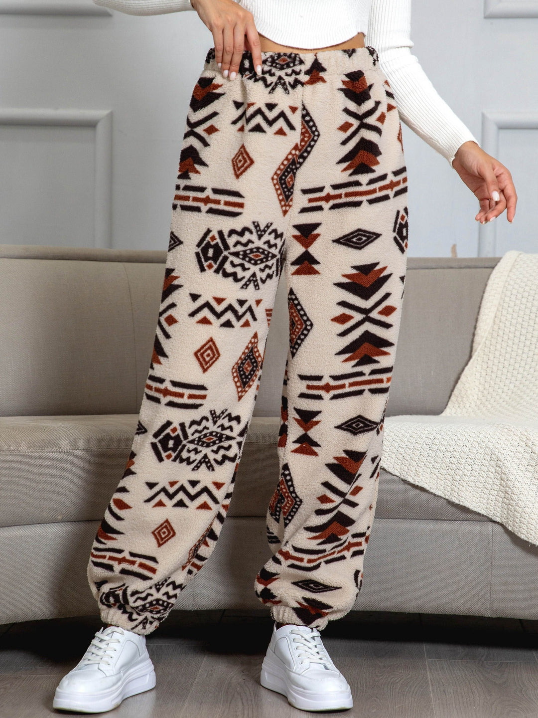 Warm Sweatpants with Aztec Print - Amira-S-Nora Luxe