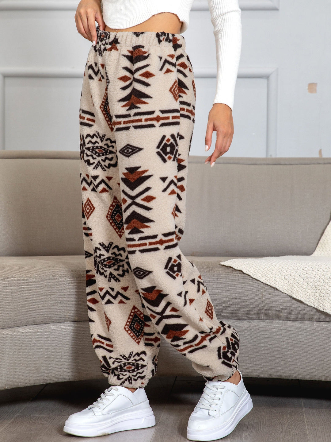Warm Sweatpants with Aztec Print - Amira-S-Nora Luxe