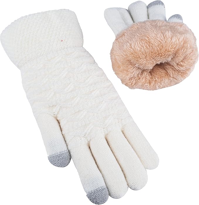Warm Touchscreen Gloves – PolarTouch-White-Nora Luxe