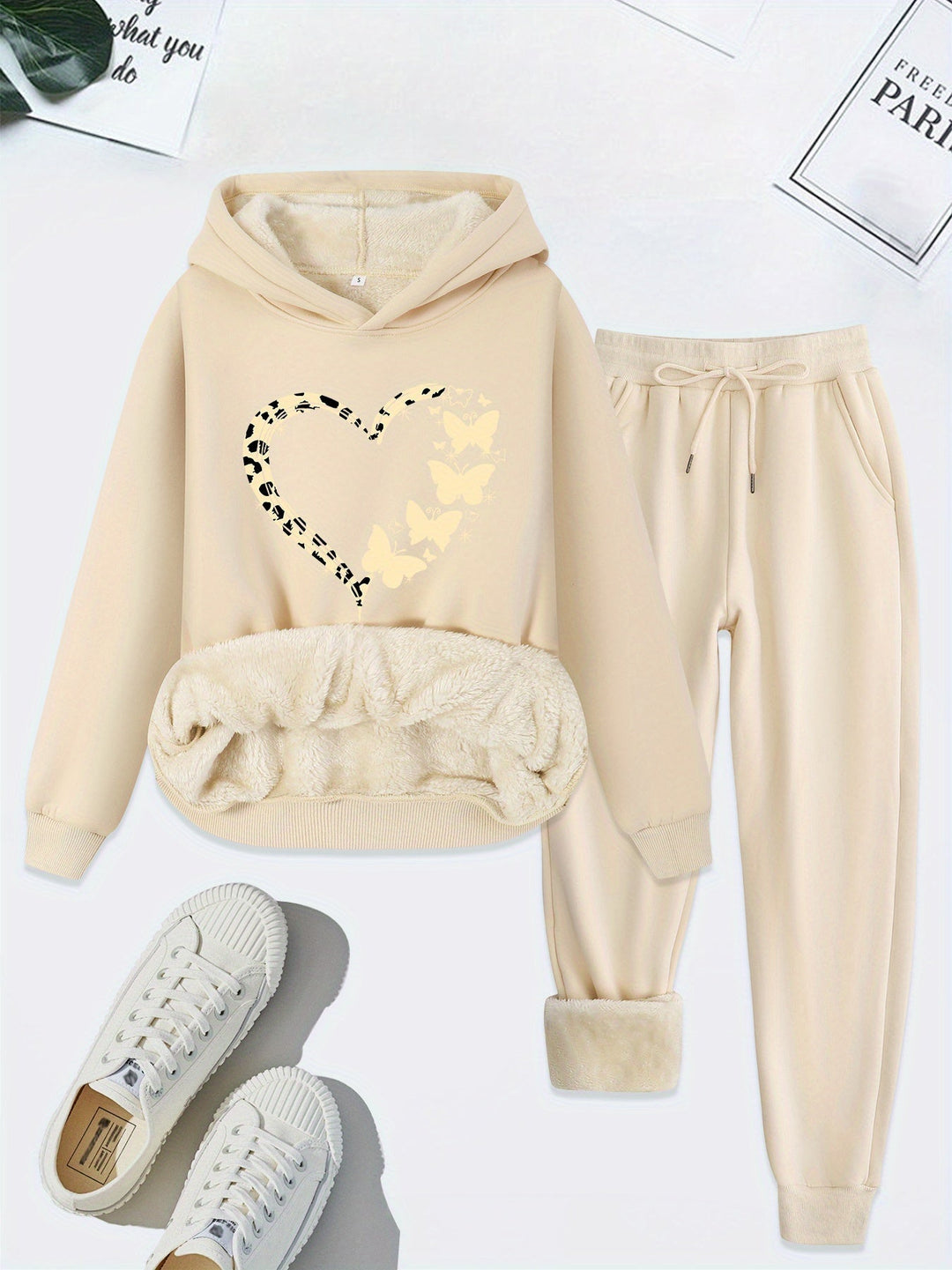 Warm Two-Piece Women's Set with Heart Print - Bella-Apricot-S-Nora Luxe