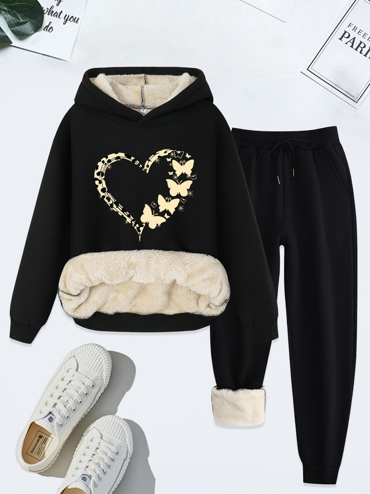 Warm Two-Piece Women's Set with Heart Print - Bella-Black-S-Nora Luxe