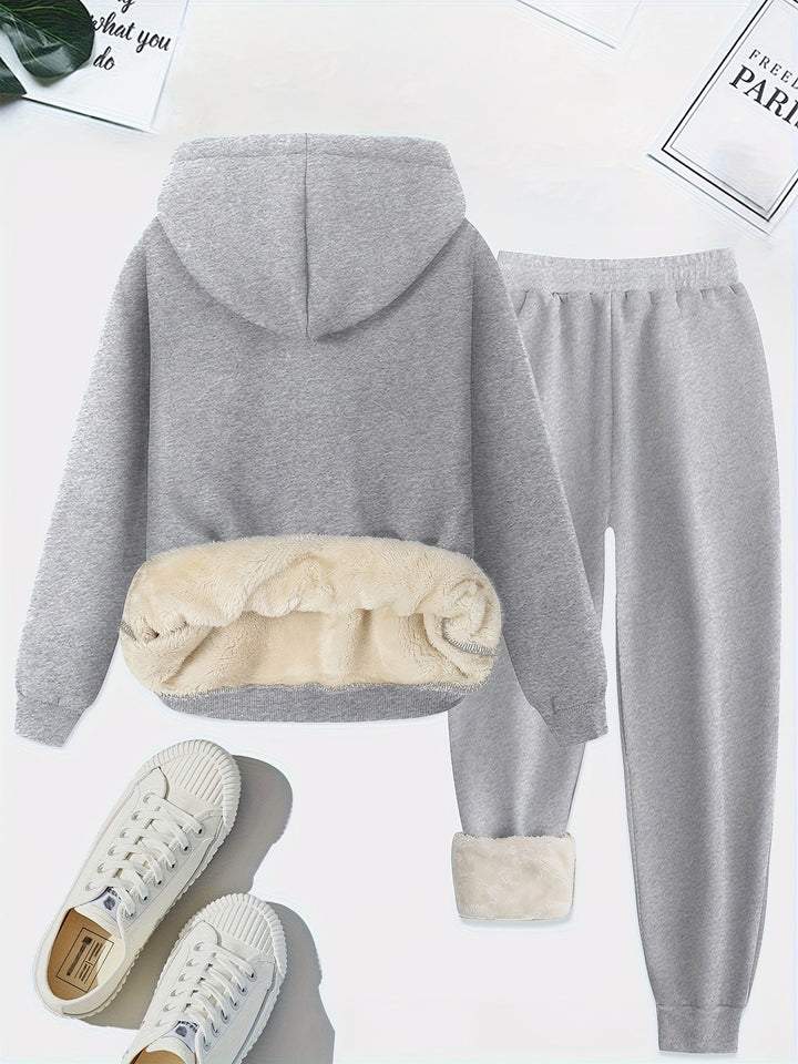 Warm Two-Piece Women's Set with Heart Print - Bella-Light Gray-S-Nora Luxe