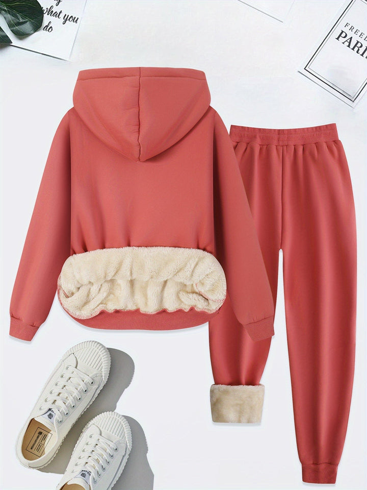 Warm Two-Piece Women's Set with Heart Print - Bella-Light Gray-S-Nora Luxe