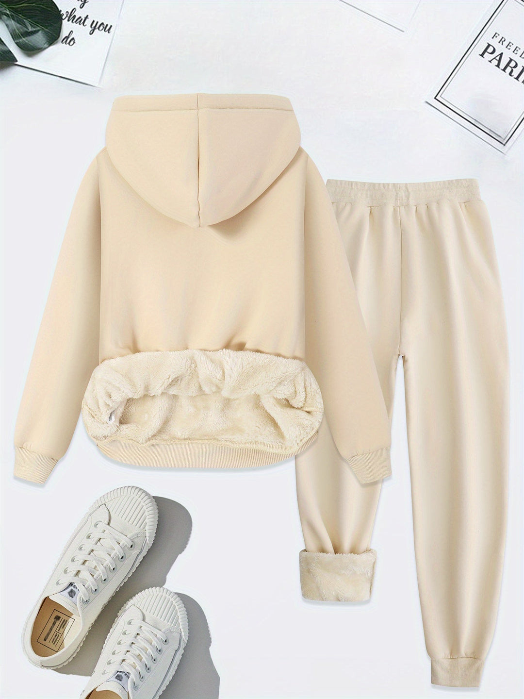 Warm Two-Piece Women's Set with Heart Print - Bella-Light Gray-S-Nora Luxe
