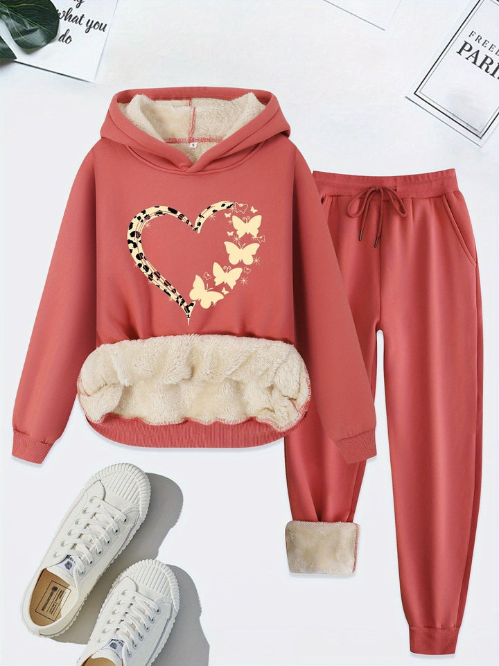 Warm Two-Piece Women's Set with Heart Print - Bella-Pink-S-Nora Luxe