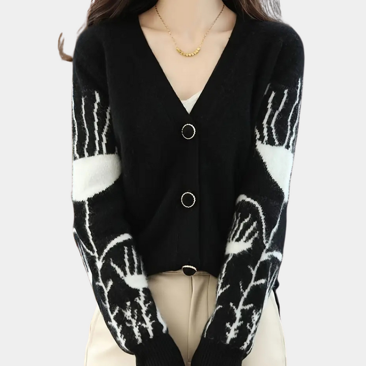 Warm V-neck Cardigan for Women - Elin-Black-Nora Luxe
