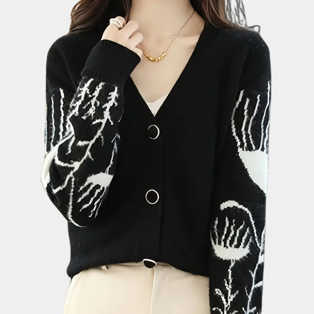 Warm V-neck Cardigan for Women - Elin-Black-Nora Luxe