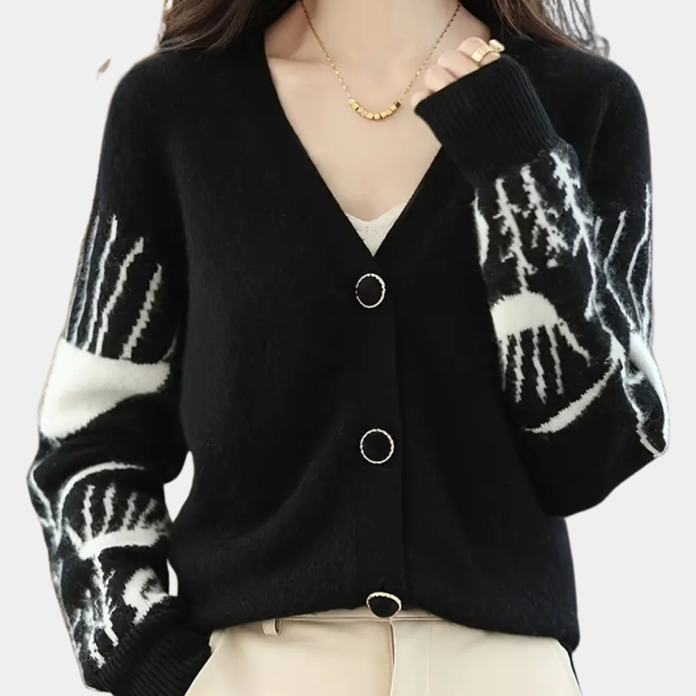 Warm V-neck Cardigan for Women - Elin-Black-Nora Luxe