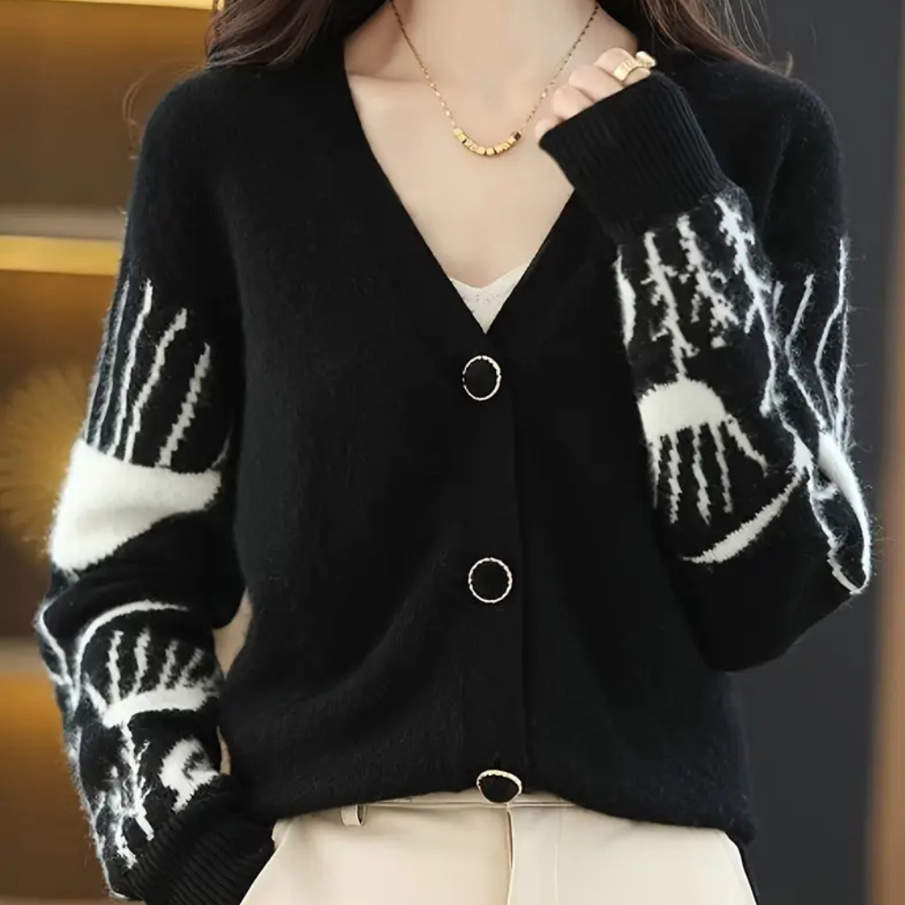 Warm V-neck Cardigan for Women - Elin-Black-Nora Luxe
