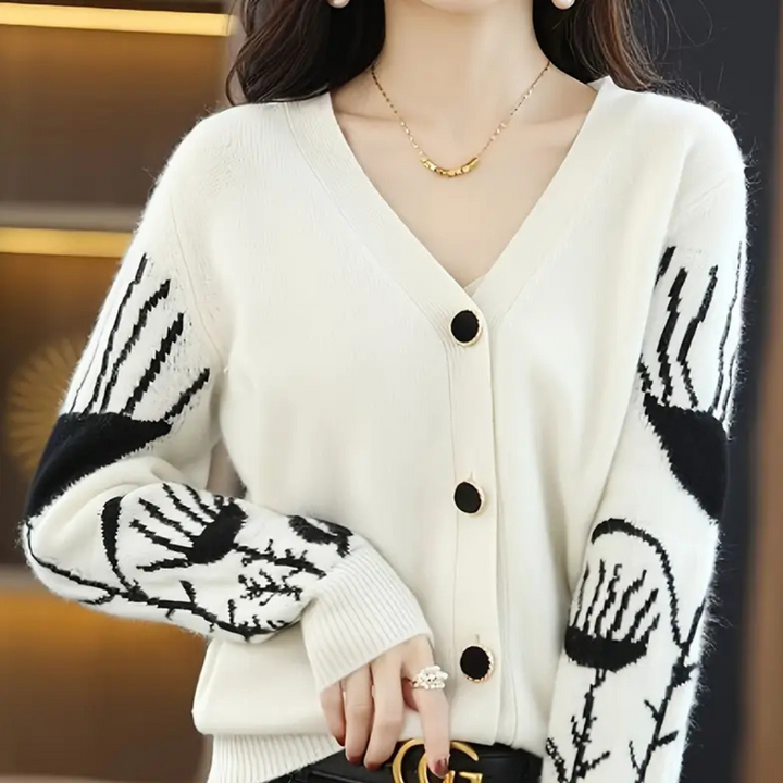 Warm V-neck Cardigan for Women - Elin-White-Nora Luxe