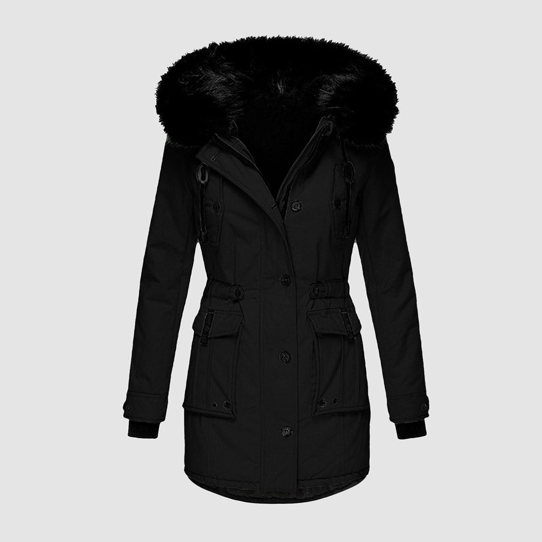 Warm Winter Coat with Fleece Lining - Tove-Black-S-Nora Luxe