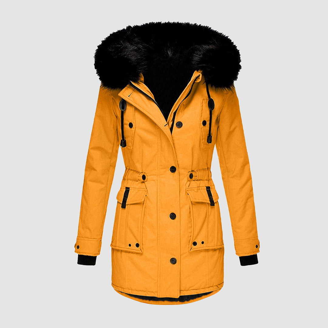Warm Winter Coat with Fleece Lining - Tove-Mustard yellow-S-Nora Luxe