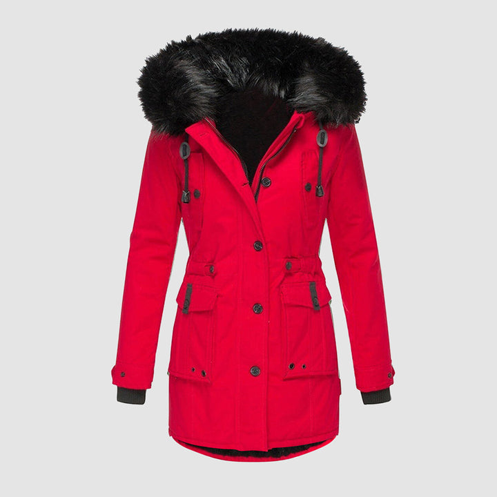 Warm Winter Coat with Fleece Lining - Tove-Red-S-Nora Luxe