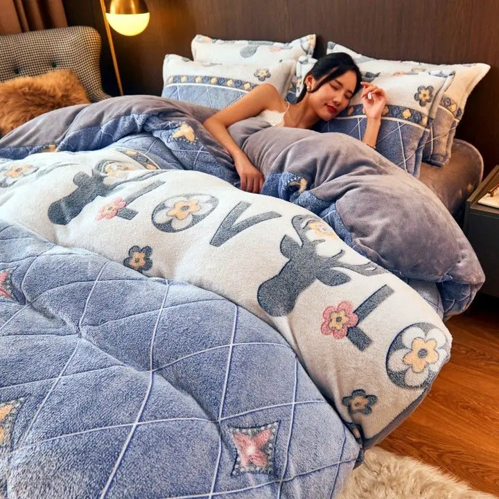 Warm Winter Flannel Duvet Cover - FluffNest-Blue-59.06 × 78.74 in-Nora Luxe