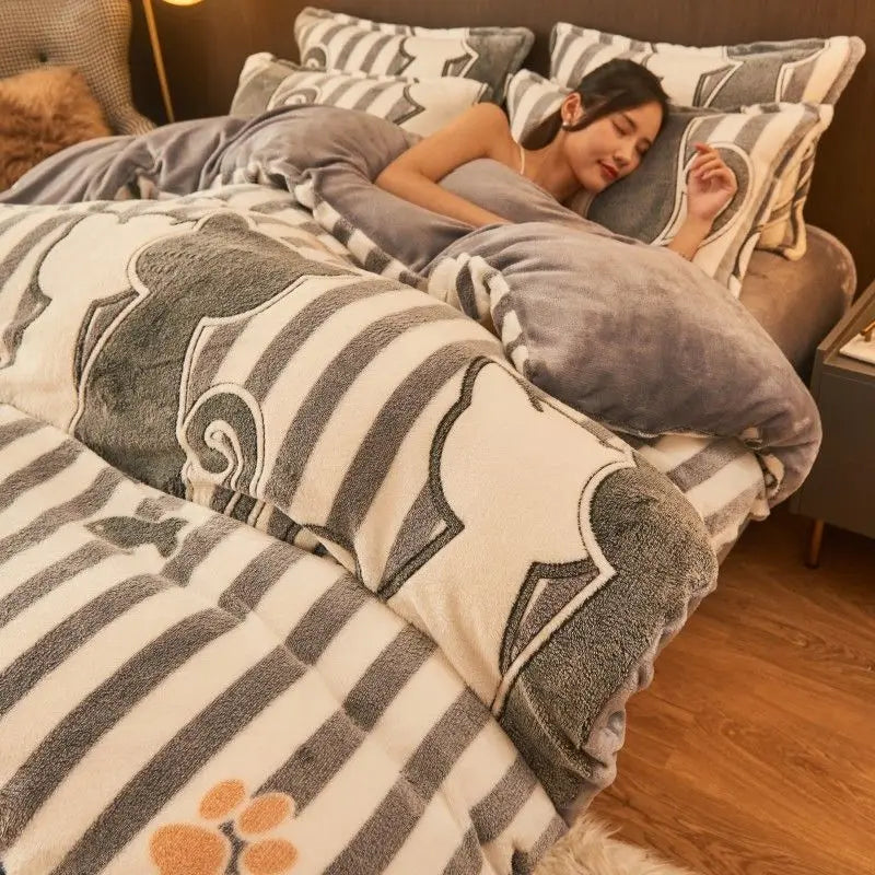 Warm Winter Flannel Duvet Cover - FluffNest-Gray-59.06 × 78.74 in-Nora Luxe