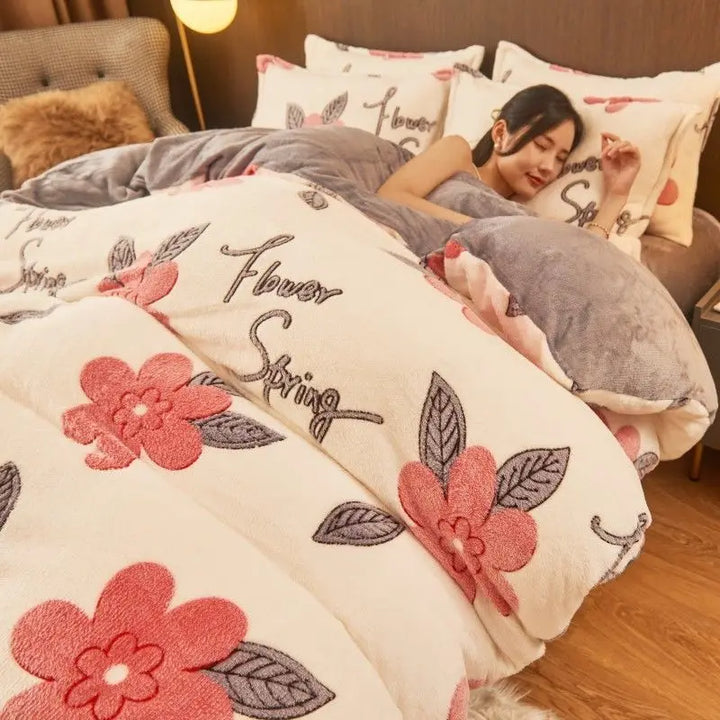 Warm Winter Flannel Duvet Cover - FluffNest-White Pink-59.06 × 78.74 in-Nora Luxe