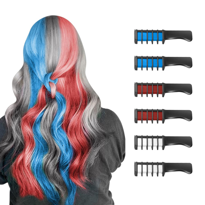 Washable Hair Chalk Comb – Fun Temporary Hair Color-Blue-Red-White-Nora Luxe