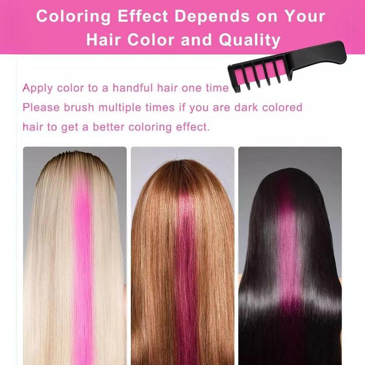 Washable Hair Chalk Comb – Fun Temporary Hair Color-Blue-Yellow-Purple-Red-Green-Pink-Nora Luxe