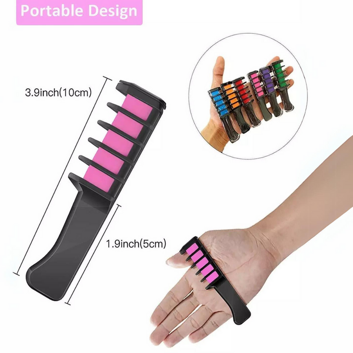 Washable Hair Chalk Comb – Fun Temporary Hair Color-Blue-Yellow-Purple-Red-Green-Pink-Nora Luxe