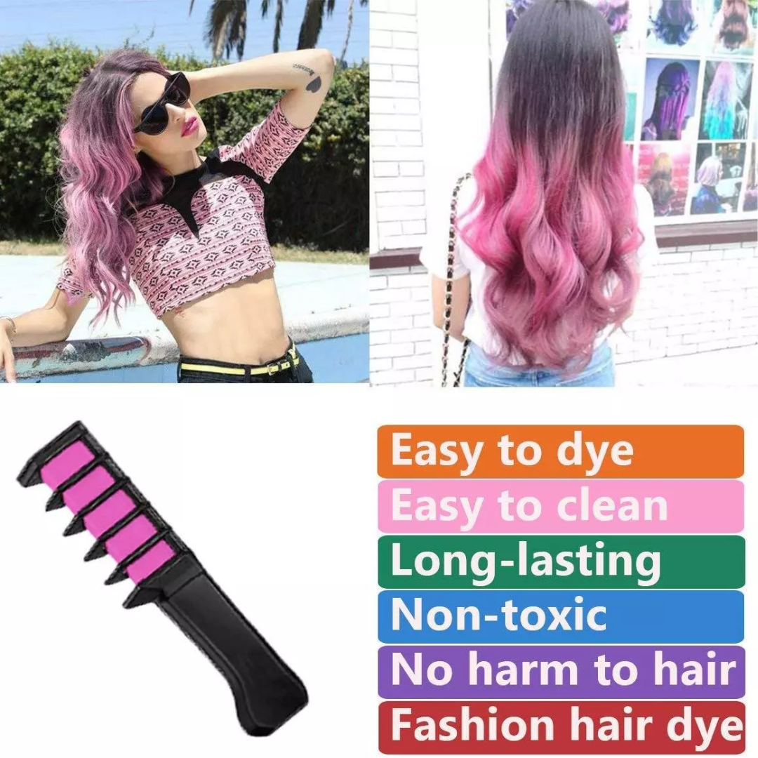 Washable Hair Chalk Comb – Fun Temporary Hair Color-Blue-Yellow-Purple-Red-Green-Pink-Nora Luxe