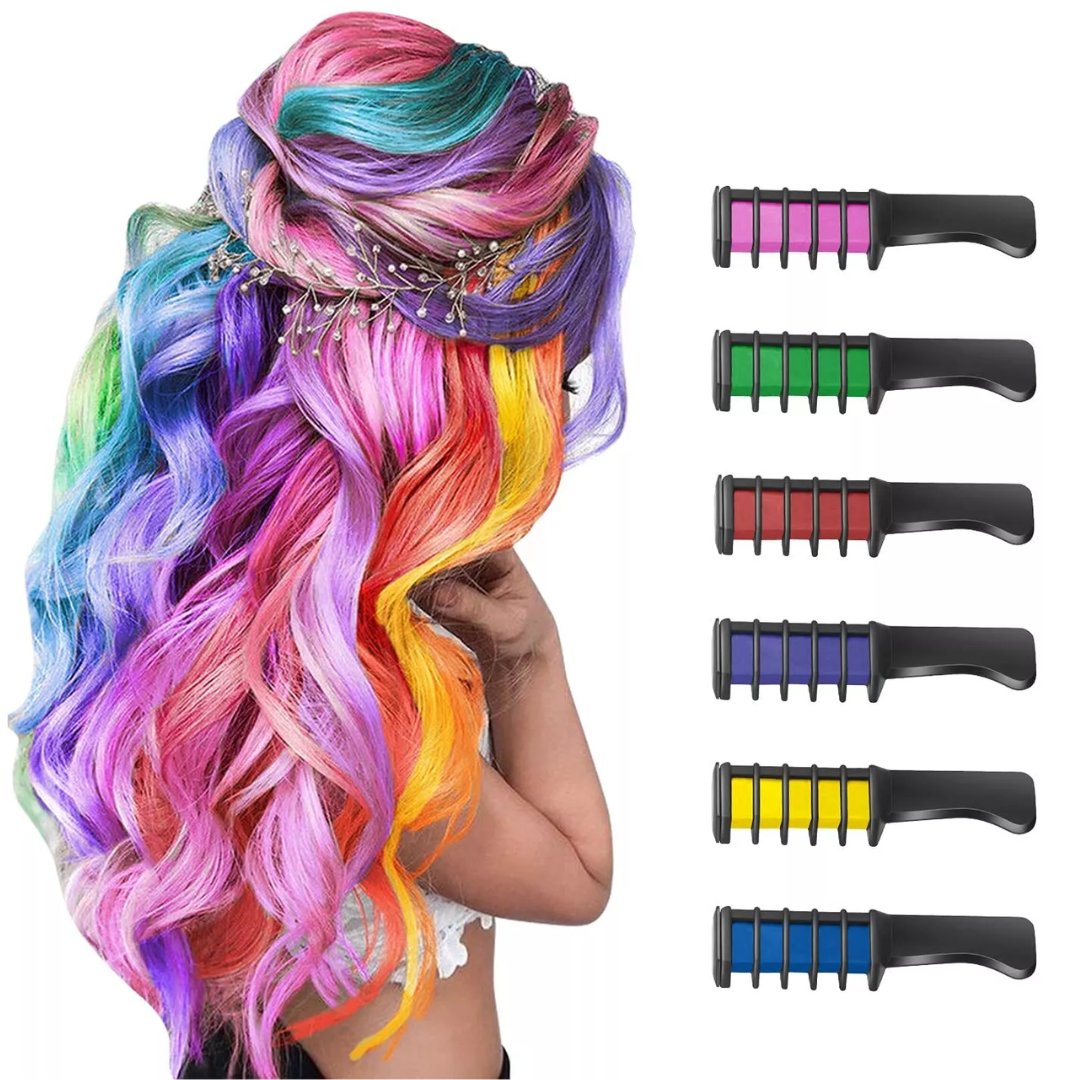 Washable Hair Chalk Comb – Fun Temporary Hair Color-Blue-Yellow-Purple-Red-Green-Pink-Nora Luxe