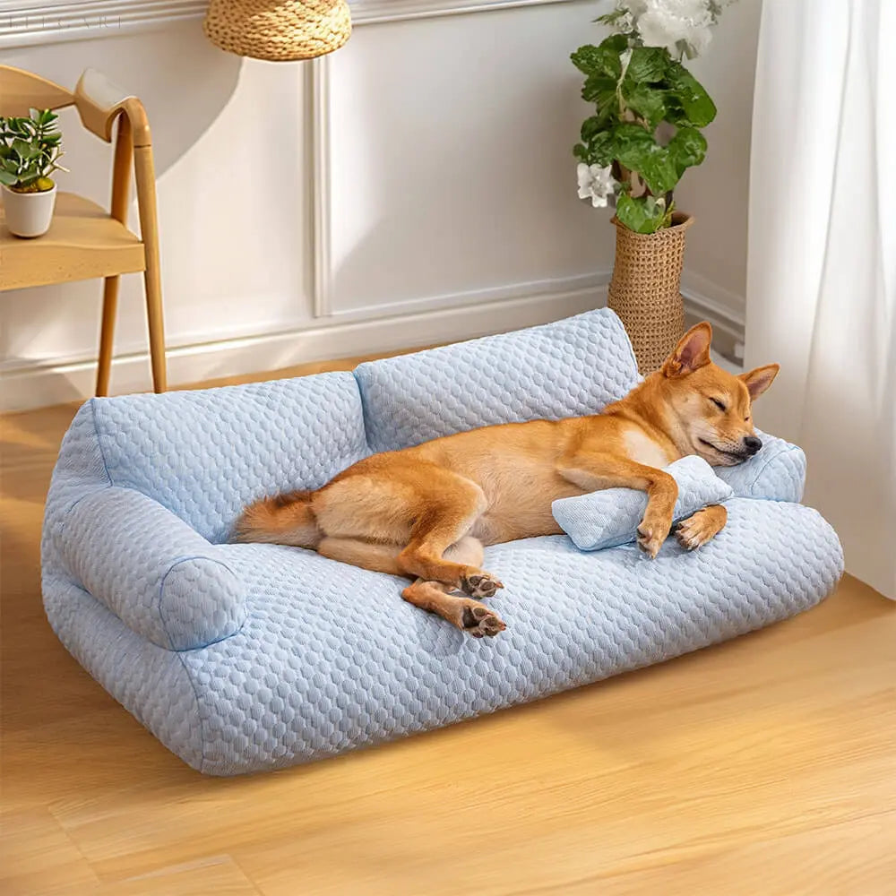 Washable Plush Pet Bed - CozyPaws-Blue-M-Nora Luxe