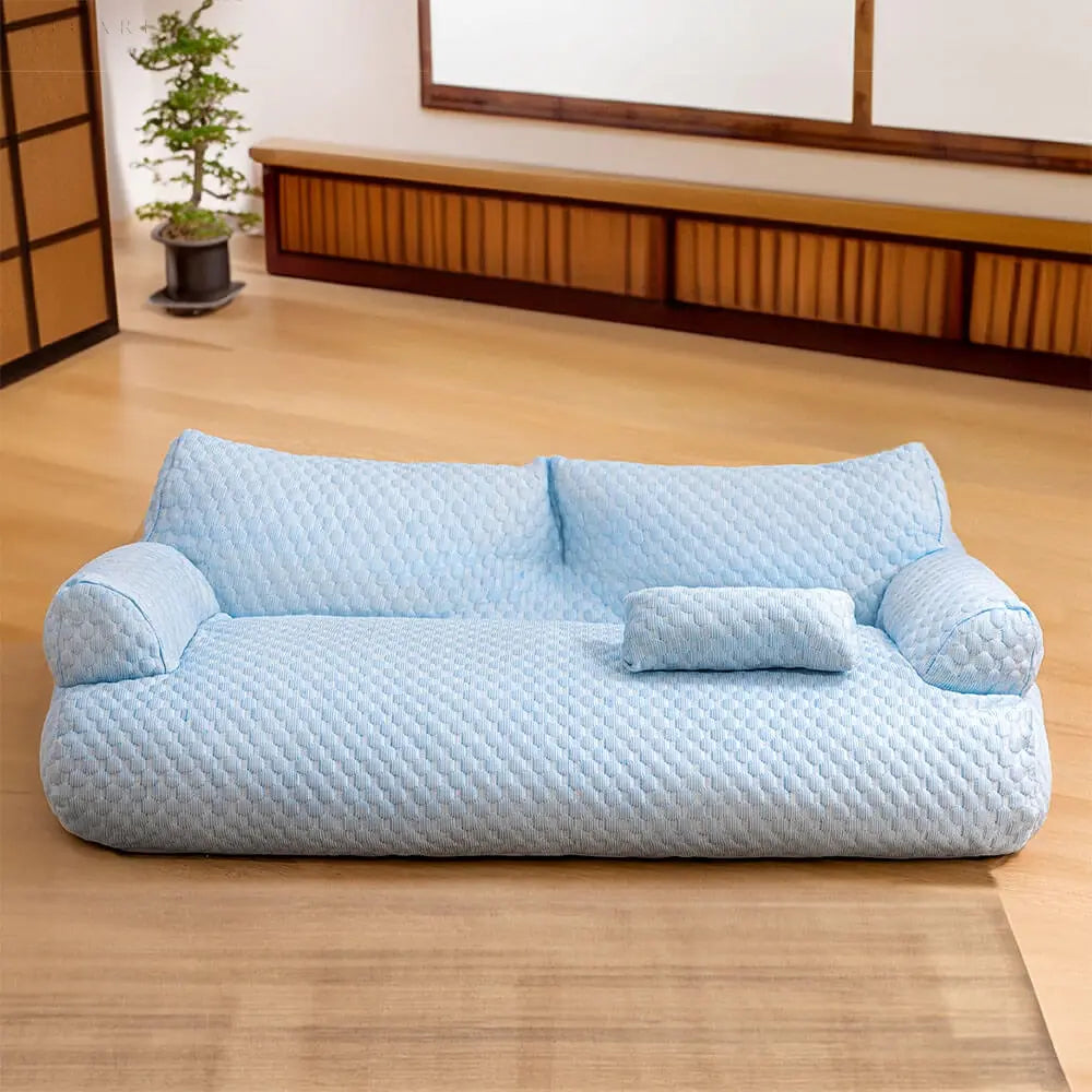 Washable Plush Pet Bed - CozyPaws-Blue-M-Nora Luxe