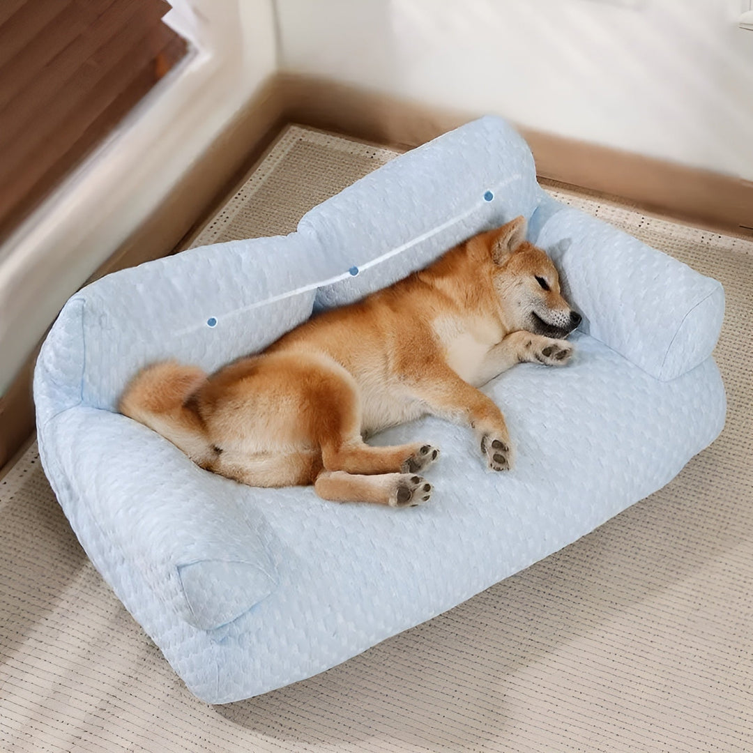 Washable Plush Pet Bed - CozyPaws-Blue-M-Nora Luxe
