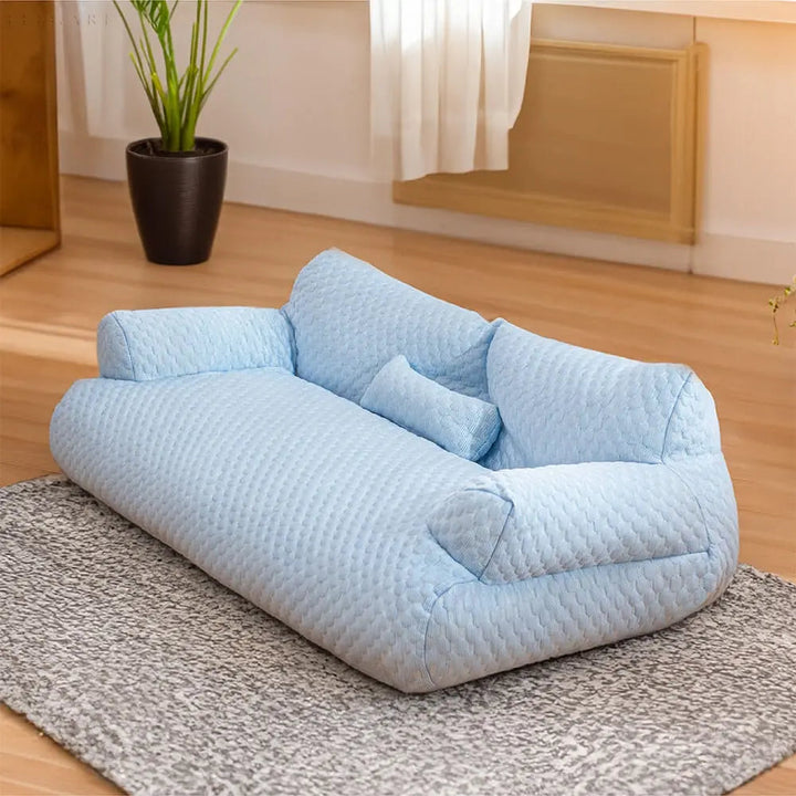 Washable Plush Pet Bed - CozyPaws-Blue-M-Nora Luxe