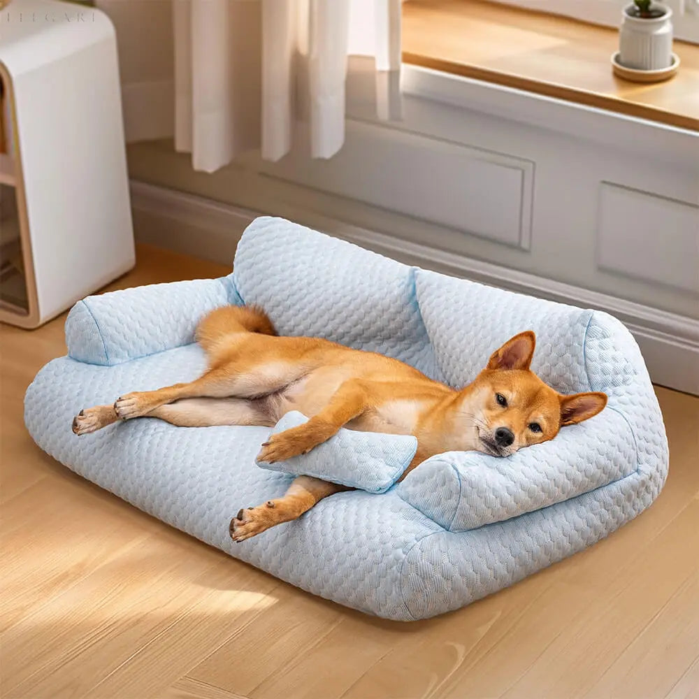 Washable Plush Pet Bed - CozyPaws-Blue-M-Nora Luxe