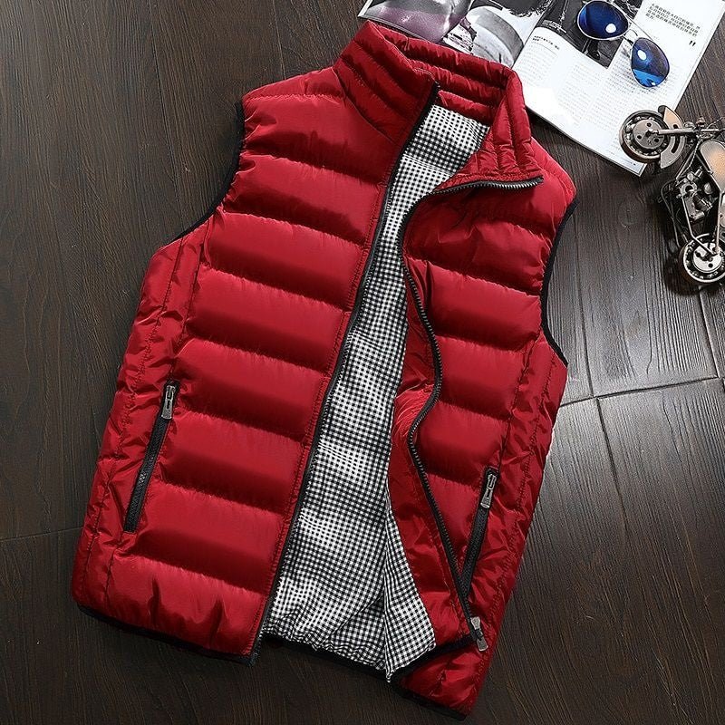 Water-repellent & Padded Men's Gilet with Stand-up Collar - Henrik-Dark red-S-Nora Luxe