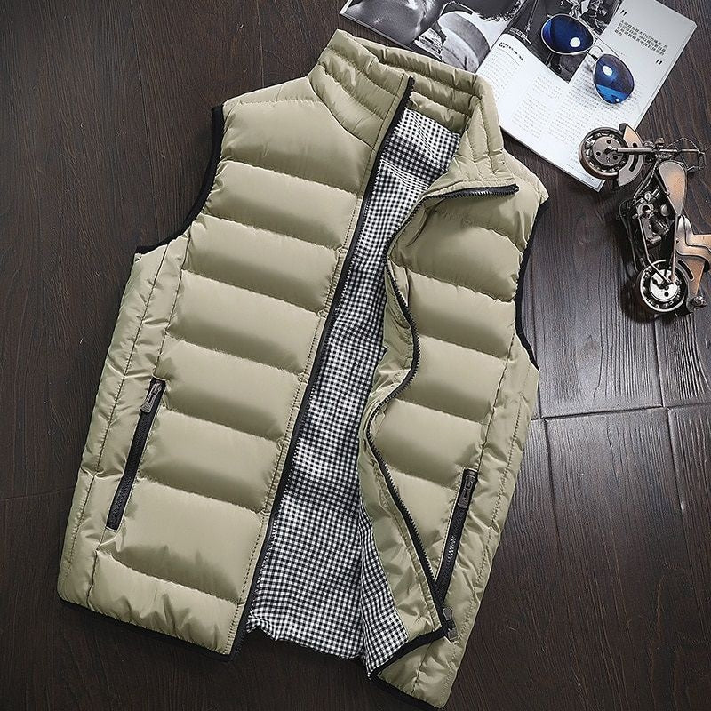Water-repellent & Padded Men's Gilet with Stand-up Collar - Henrik-Gold beige-S-Nora Luxe