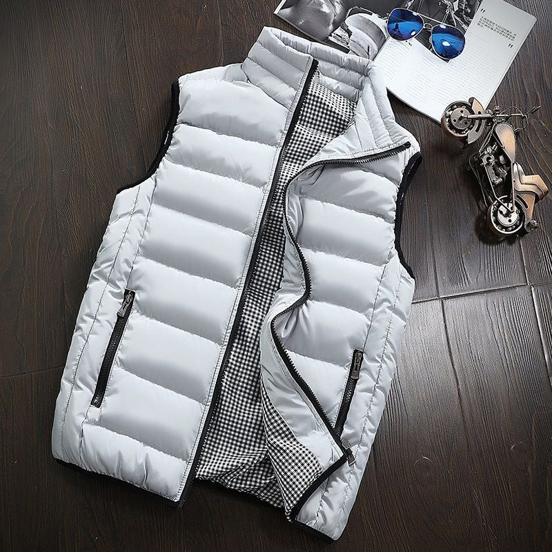 Water-repellent & Padded Men's Gilet with Stand-up Collar - Henrik-Light grey-S-Nora Luxe