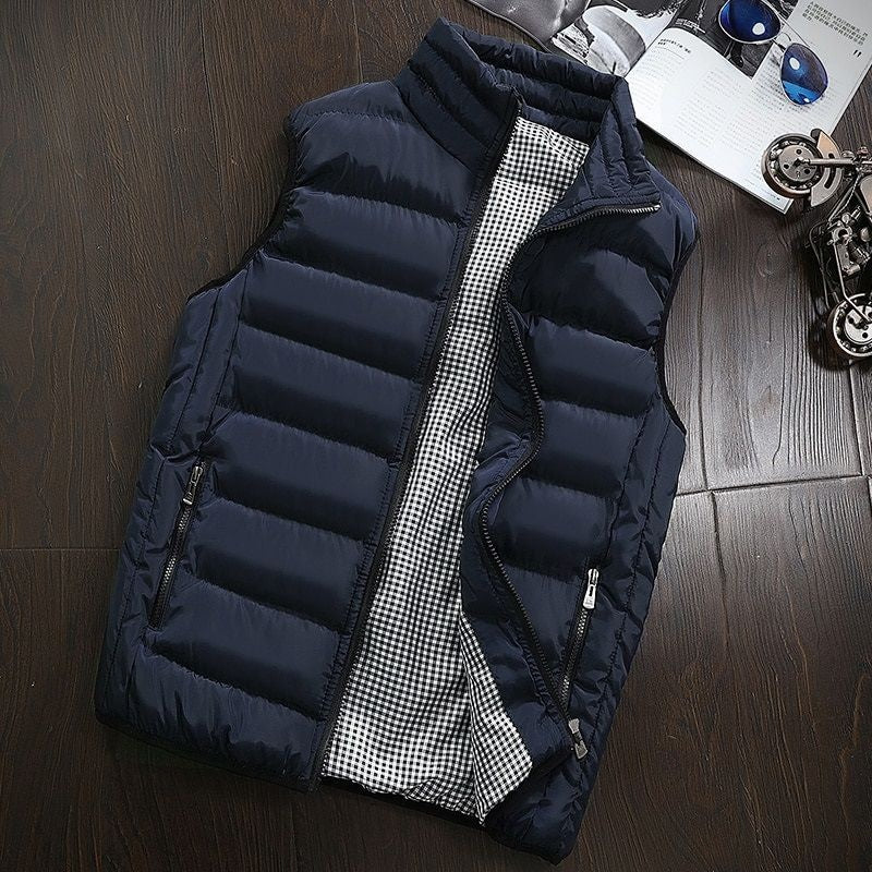 Water-repellent & Padded Men's Gilet with Stand-up Collar - Henrik-Navy blue-S-Nora Luxe