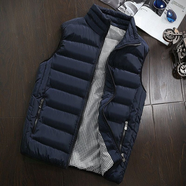 Water-repellent & Padded Men's Gilet with Stand-up Collar - Henrik-Navy blue-S-Nora Luxe